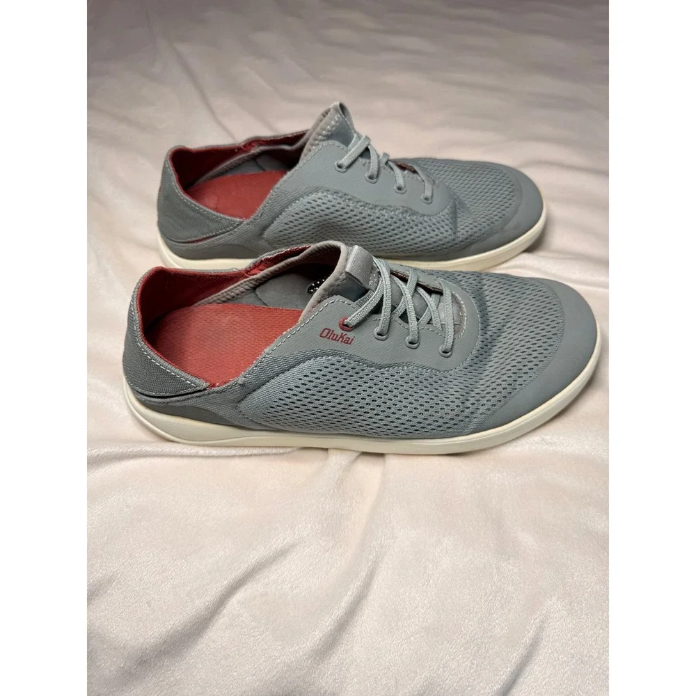 OluKai Nohea Moku Mens Grey Mesh Boat Shoes Sneakers Slip On Drop-In Heel